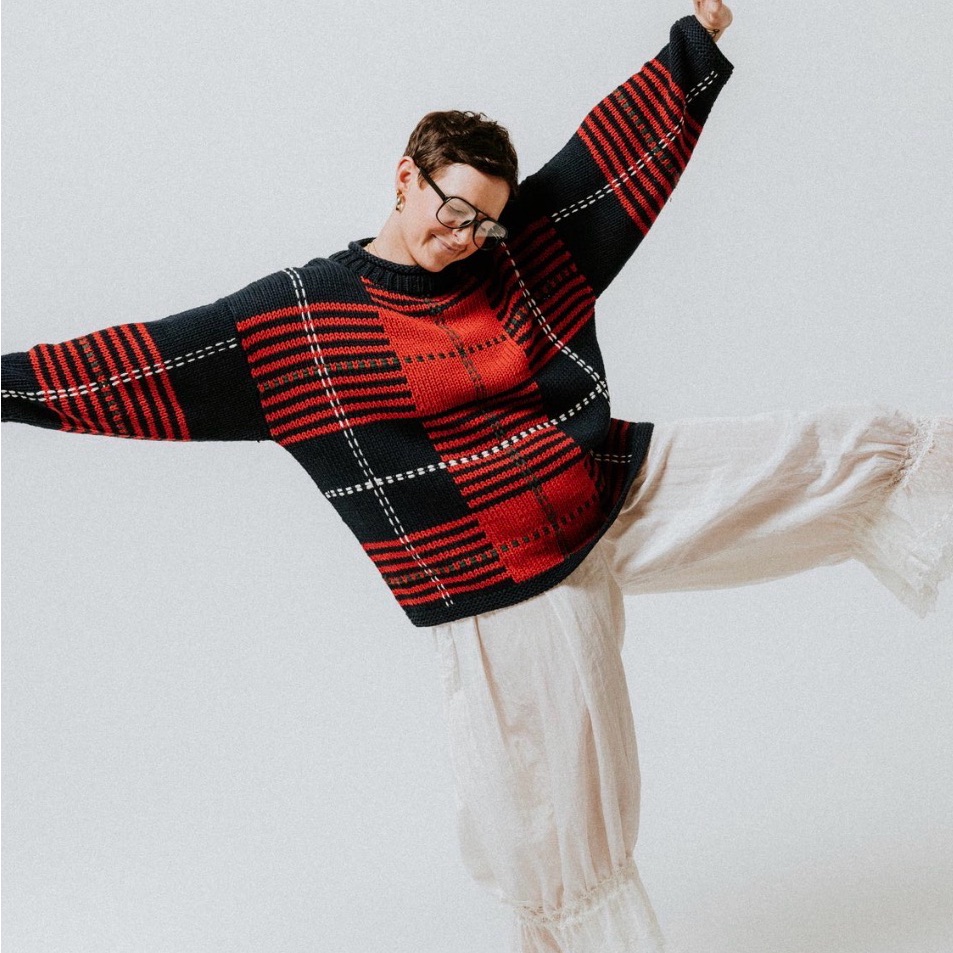 Slow Love Oversized Plaid Handknit Jumper